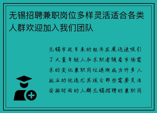 无锡招聘兼职岗位多样灵活适合各类人群欢迎加入我们团队